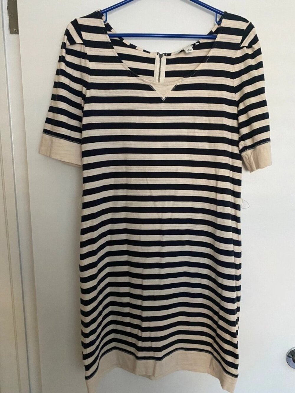 Banana Republic Striped Blue/Creme Dress - Size M
